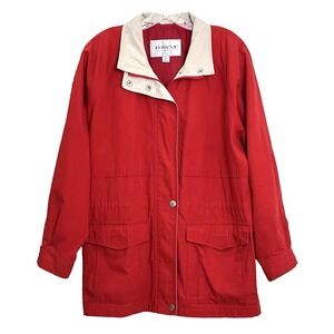 Towne by London Fog Women's Jacket M Red Full Zip Snaps‎ Barn Utility Chore Coat